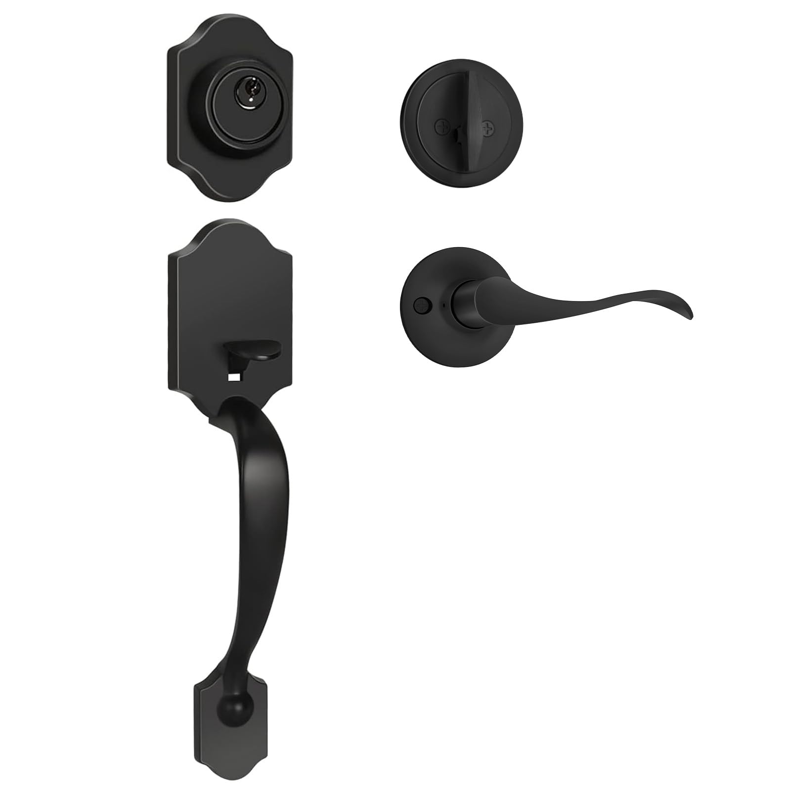 Photo 1 of Haidms Matte Black Front Door Handle and Deadbolt Set, Front Door Lock Set, Entry Door Locksets with Deadbolt Single Cylinder, Exterior Door Handle with Reversible Handle Lever