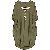 JiaMa womens Let it be Long Sleeve Loose Pocket Oversize Tunic Pockets Dress, Green, Large