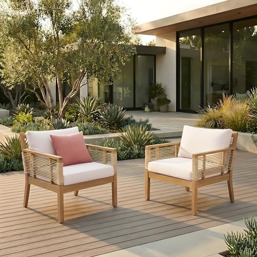 GDFStudio Janet Patio Acacia Wood Club Chairs Set of 2, Outdoor Accent Lounge C…