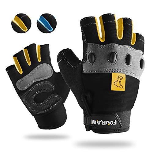 FOUR-AM Work gloves Men Fingerless Mechanic Gloves Shock-Grip,  Anti-Collision For Men Women(Yellow, Extra Large) in Kuwait Whizz Safety  Work Gloves