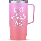 SANDJEST Best Aunt Tumbler Auntie Cup with Handle 20oz Stainless Steel Insulated Coffee Travel Mug Cups Gifts for Aunts from Niece Nephew Gift for Birthday Christmas