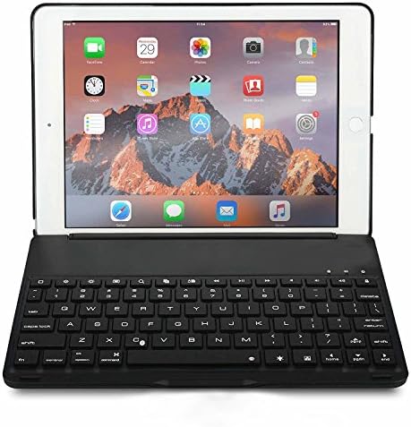 Wisdoman ipad Pro 9.7 Inches Keyboard Case, Aluminum Wireless Bluetooth Keyboard Cover 7 Colors LED Backlit Premium Protective Keyboard Case (Black)