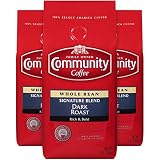 Community Coffee Signature Blend Dark Roast Premium Whole Bean 12 Oz Bag (3 Pack), Full Body Rich Bold Taste, 100% Select Arabica Coffee Beans
