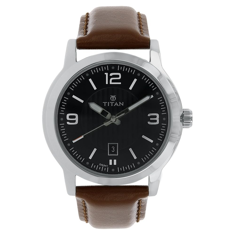 Titan Neo Men’s Designer Watch - Quartz, Water Resistant, Leather Strap - Brown Band and Black Dial