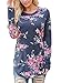 Sidefeel Women Casual Floral Printed Long Sleeve Blouse Tops Large Dark Grey