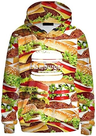 Mosszra Hamburger Burger Seamless Digital Print Pocket Hoodies Sweatshirts