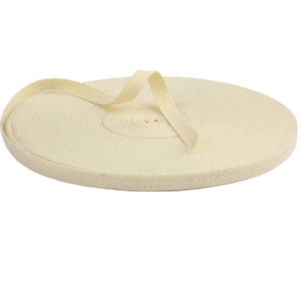 50 Meters Cotton Ribbon Herringbone Webbing Trim Fabric Tape Tapestry for Bias Binding Gift Wrapping Embellishment Craft Width 10mm (Beige)