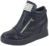 Enimay Women's Classic Casual Dress Fashion High Heel Zipper Sneaker Rhinestones