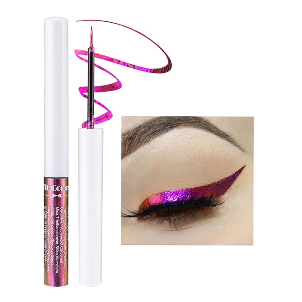 Go Ho Chameleon Liquid Glitter Eyeliner, Metallic Satin Eyeliner Liquid Liner Multi-Reflective Sparkle Finish, Smudge-proof Long-lasting Glitter Eye Shadow Makeup, 06 Purple-rose