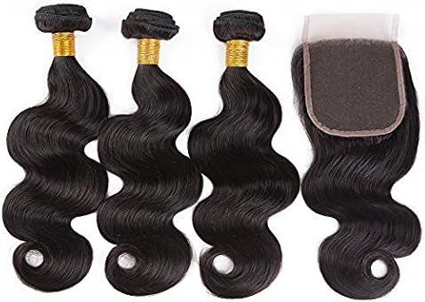 Brazilian Body Wave Bundles With Closure Unprocessed Virgin Hair 10 12 14 With Lace Closure 8 inch Free Part Extensions Natural Color