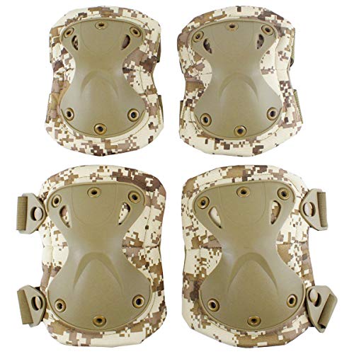 Aoutacc Tactical Combat Knee & Elbow Protective Pads Set for Outdoor CS Paintball Game Cycling Safety Skateboarding Gear Skates Knee Protection Guard Pads (DD)