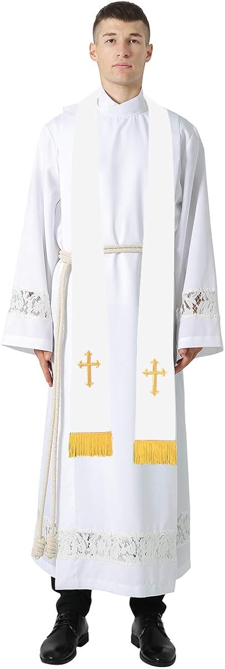IvyRobes Unisex-adult's Reversible Clergy Mass Stole with Cross 90" Red/White: Clothing