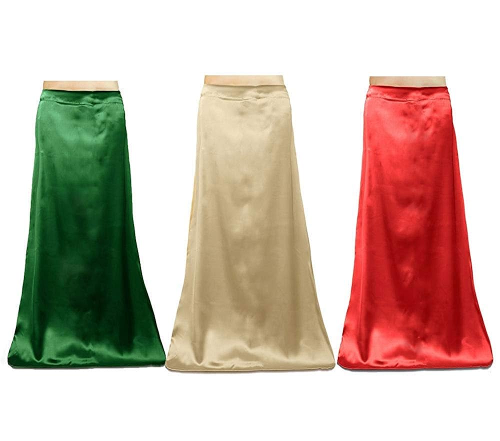 rti group combo women's satin petticoat inskirt (dark green-light-beige-red) (rti-072)
