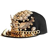 LOCOMO Black Gold Eagle Wing Hedgehog Rivet Chain Star Snapback Cap FFH124