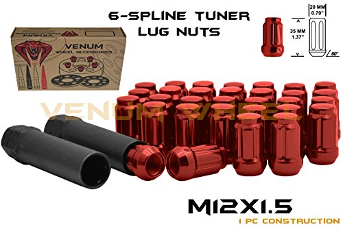 Click Here to See More Images 24 Pc Red M12x1.5 Tuner 6 Spline Lug Nuts with Locking Feature+ Two Removal Socket Keys | Fits Toyota Lexus PreRunner FJ Cruiser 4Runner