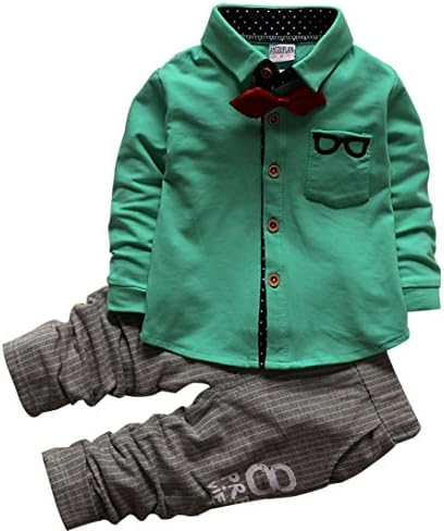 Baby Boys' Fall Clothing Sets Tops + Pants 2PCs Gentleman Clothes Suit (6-12Months, Green)
