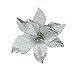 12Pcs 5 Inch Glitter Artificial Poinsettia Flowers with Ties for Wedding Christmas Festival Holiday Decor Xmas Wreath Garland Ornament Silver