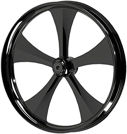 16" x 3.5 Black Double Cut "Edge" Front Motorcycle Wheel, 2011-2015 Kawasaki Vulcan Vaquero With Dual Matching Rotors