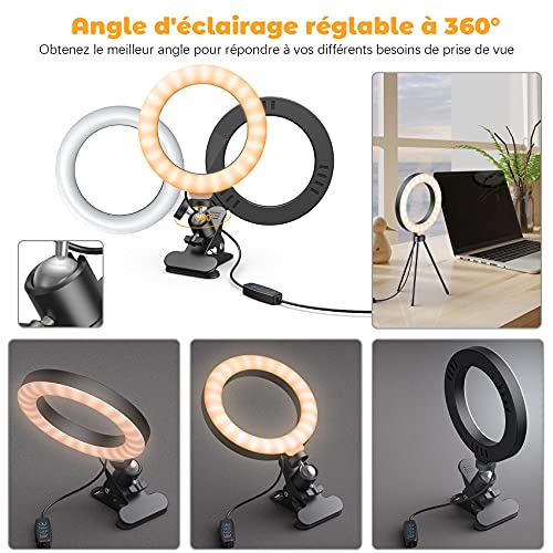 U UZOPI Ring Light avec Trépied, 6.3\'\' Anneau Lumineux avec Clip, Selfie Ring Light avec 3 Couleurs et 10 Niveaux pour Maquillage/Youtube/Tiktok/Vidéoconférence