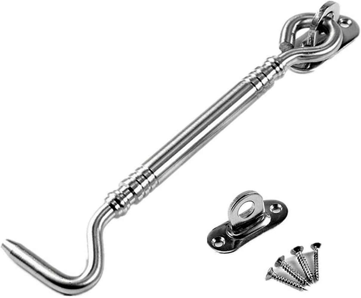 Longsing Cabin Hook Cabin Eye Stainless Steel Heavy Duty Cabin Hook and Eye Lock for Shed Gate or Garage Door 20cm