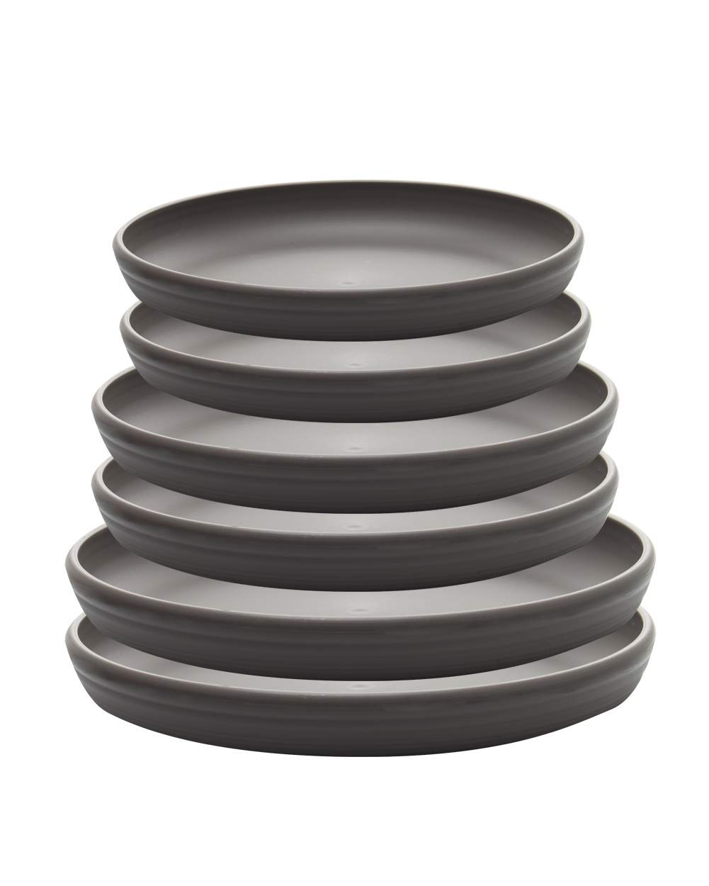 SAROSORA Round Plastic Plant Saucer Drip Tray Set of 6 for Indoor Outdoor Home Garden Flower Plant Container Flower Pot Pallets ((23+26+29cm') x2, Dark Grey)