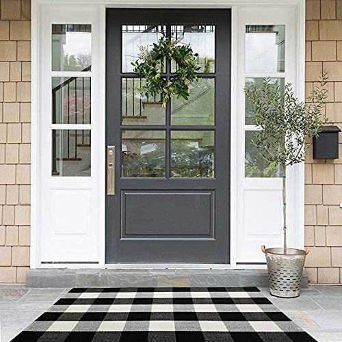 CAINANEL Buffalo Check Door Mat Black and White Outdoor Rug 27.5 x 43