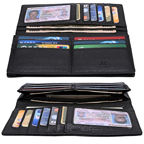 Banuce Men's Genuine Leather Bi-fold Breast Long Wallet Color Black