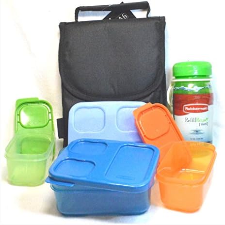 INSULATED Lunch Bag with Rubbermaid Lunch BLOX Sandwich Kit and Drink Bottle BUNDLE - BLACK