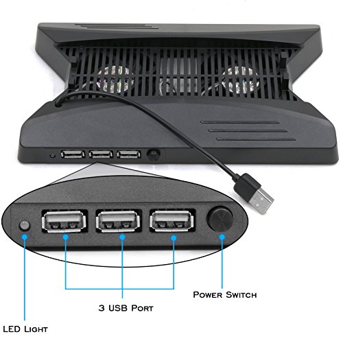 ADVcer PS4 Pro Cooling Vertical Stand - Dual Big Fan Cool System with 3 Extra USB Port HUB + 8 PS4 Controller Thumb Grip Cover Cap for Sony Playstation 4 Pro Game Console and DualShock 4 Gamepad