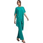 Neejafrog Chiffon Mother of The Bride Pant Suits with Short Sleeves 2 PC Formal Grandmother Pantsuit Outfits for Wedding