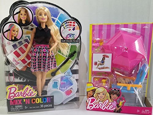 Barbie Mix 'N Color Blonde Barbie Doll and Barbie Beach Furniture Accessory Summer Set