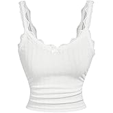 RoseSeek Women's Lace Trim Camisole Ruched Side Crop Tops Slim Fit Lolita Cute Cami Top