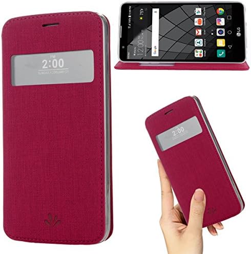 LG G5 case Premium Leather PU Flip Wallet Case with View Window Stand Kickstand Card Holder Magnetic Closure TPU bumper full cover slim Leather Case for LG G5(rose)