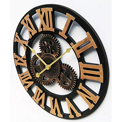 Evursua Vintage Decorative Wall Clock Large 16inch with Industrial Gears Non Ticking Home Decor Clocks,Battery Operated,Metal Effect (Gold)