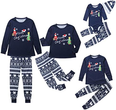 Christmas Family Matching Pyjamas Set Dad Mom Kids Baby Santa Tops Floral Trousers Xmas Cotton Sleepwear Nightwear