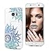 Galaxy S7 Edge Case - Mavis's Diary 3D Handmade Bling Crystal Shiny Sparkle Diamonds Blue Totem Flowers Pattern Full Edge Clear Hard PC Cover for Samsung Galaxy S7 Edge & Dust Plug & Stylus