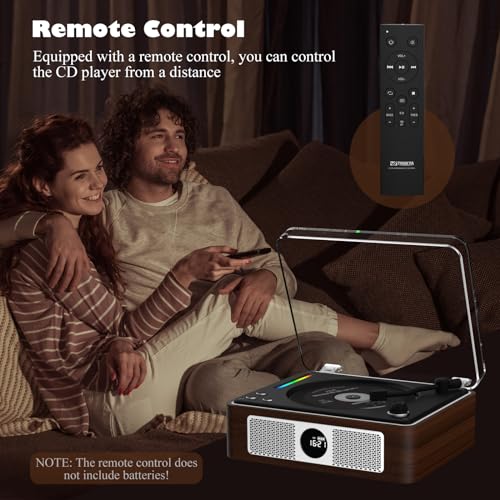 CD Player Portable, Retro CD Bluetooth Player with Dual HiFi Speakers, 2600mAh Rechargeable CD Player for Home with Remote Control,Support USB/AUX,Headphone Jack,Optical Brown