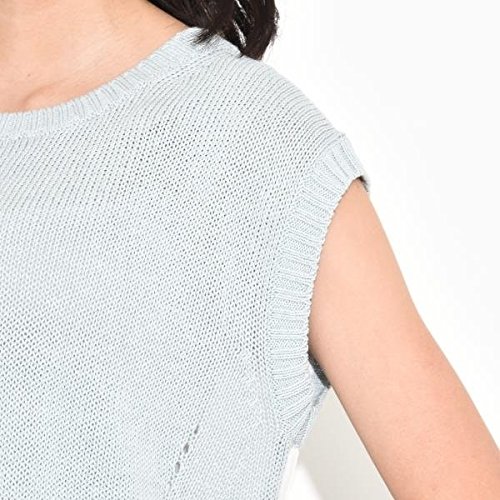 【未使用品】ドロワットロートレアモン（Droite lautreamont） 異素材ドッキングノースリーブニット【ブルー系/M】