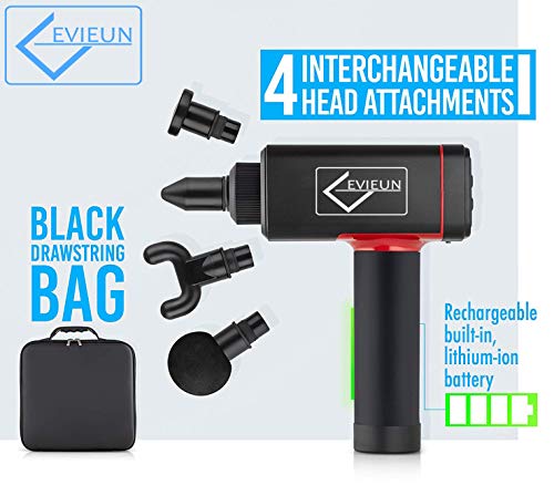 EVIEUN Percussion Massage Gun - Vibration Deep Tissue Massager - Quietest Cordless Device for Body Pain Relief - with 4 Heads Adjustable 4 Speed Variation