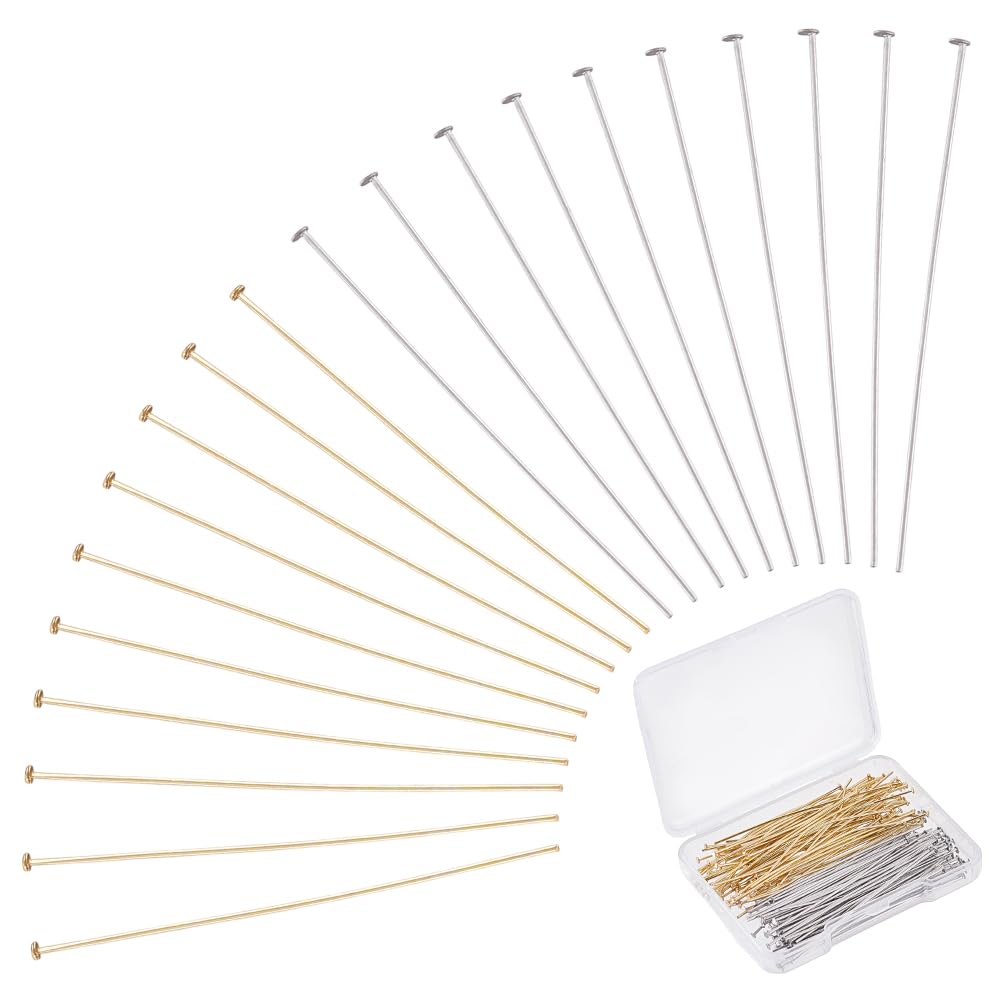 PH PandaHall 200pcs Head Pins, 2 inch Flat Head Pins 304 Stainless Steel Headpins Bendable Earring Pins Jewellery Beading Pin for DIY Craft Beading Earring Pendant Bracelet Necklace Jewelry Making