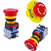 Emergency Stop Button E-Stop Push Button 22mm Mushroom 1NO1NC Panel Indus | Yellow ESTOP sign, 10A600V, 1NO1NC Ag contact, 22mm cutout, twist reset, vibration proof, for industrial CNC DIY panel