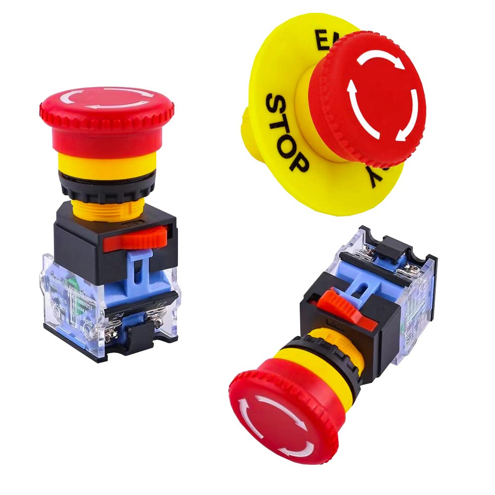 Photo 1 of QL-LINRUN Emergency Stop Button Switch, 2pcs Red, Push Button Operation, 10A 660V, 2 Positions