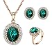 Yoursfs Kate Middleton Earring Necklace Ring Jewelry Set for Women 18K Rose Gold Plated Green Crystal Wedding Sets