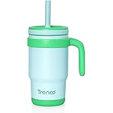 Tronco 14 oz Kids Insulated Tumbler with Handle & Spill Resistant Flexible Straw, BPA-Free Stainless Steel Toddler Cups with Lids, Splash-Proof Kid Drinking Cup Travel Mugs, Easy to Clean