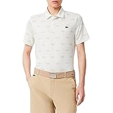 Lacoste Men's Regular Fit UV Protect All-Over Print Golf Polo Shirt, Flour/Ochre, Large