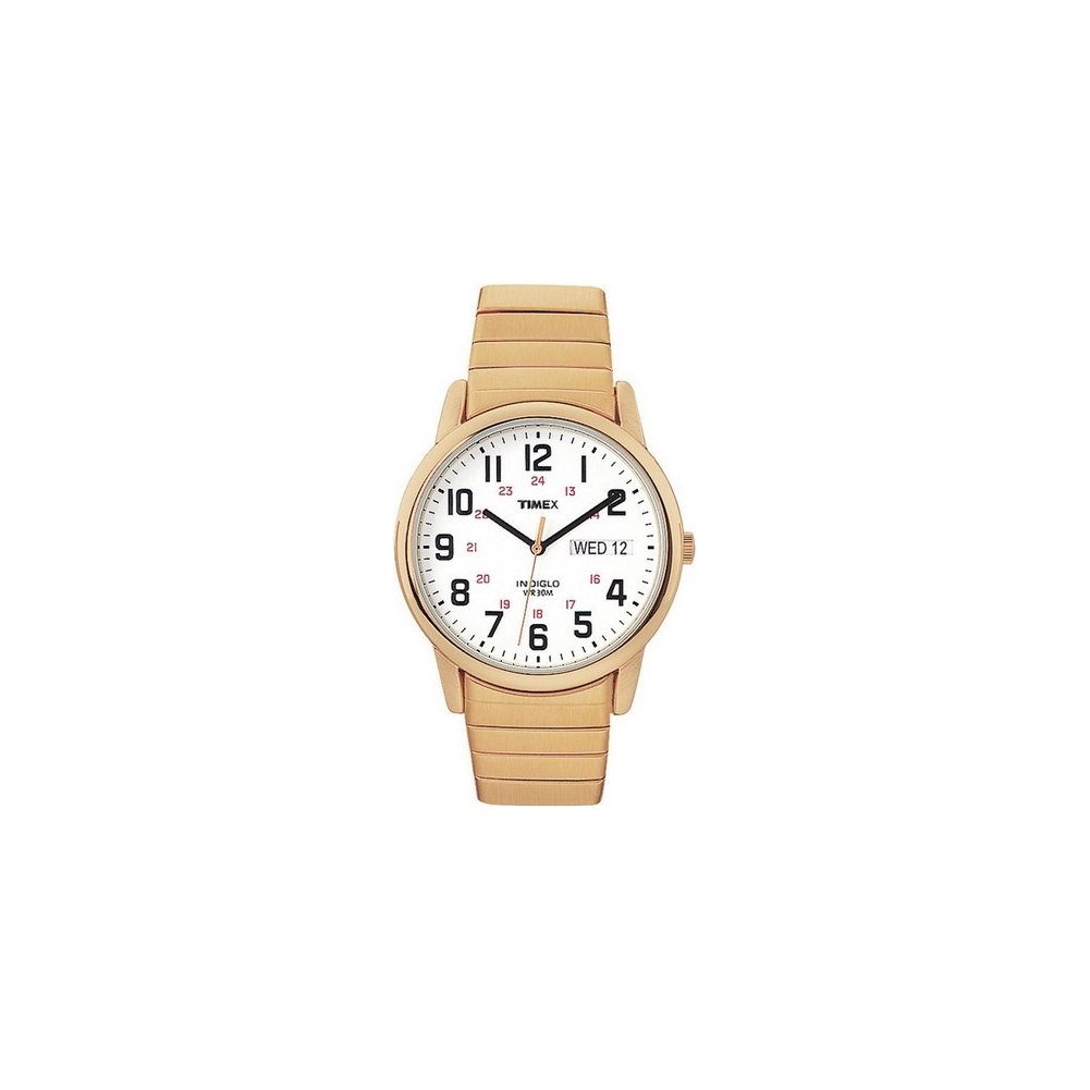 Timex Men’s Easy Reader 35mm Day-Date Watch – Gold-Tone Case White Dial with Gold-Tone Expansion Band