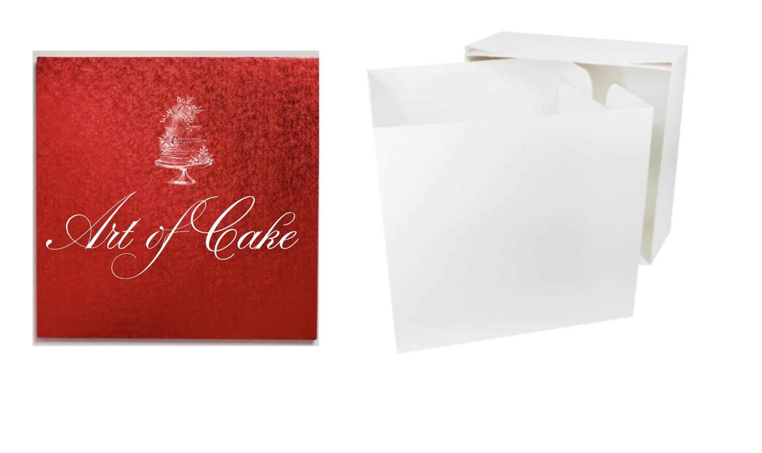 Art of cake 10 in Drum Square RED B and-Box(10 SWD Square RED CAKE BOARD 10INCH AND WHITE TALL BOX(10X10X10)
