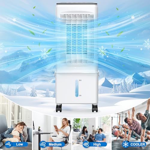 Portable Air Conditioners, 2.5 Gal Evaporative Cooling Fans that Blow Cold Air, 3 Speed Portable AC Unit, Quiet Swamp Cooler w/Timer & Remote, Windowless Air Conditioner for Bedroom Office Garage