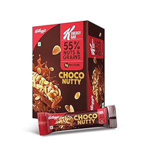 Kellogg’s K-Energy Bar – Choco Nutty 360g (30g x 12) with 55% Nuts & Grains and High Protein