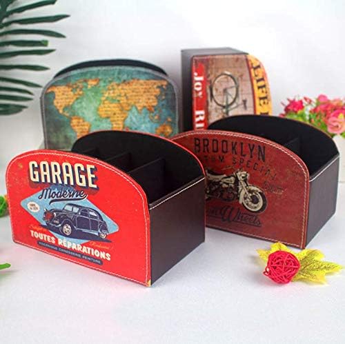 Nightstand Storage Desk Accessories Lizimandu Designs Tv Remote Control Holder Pu Leather Caddy Bedside Organizer Office Supplies Rotating Base Faux Leather Multiple Compartments Vintage Map Home Kitchen Magazine Holders